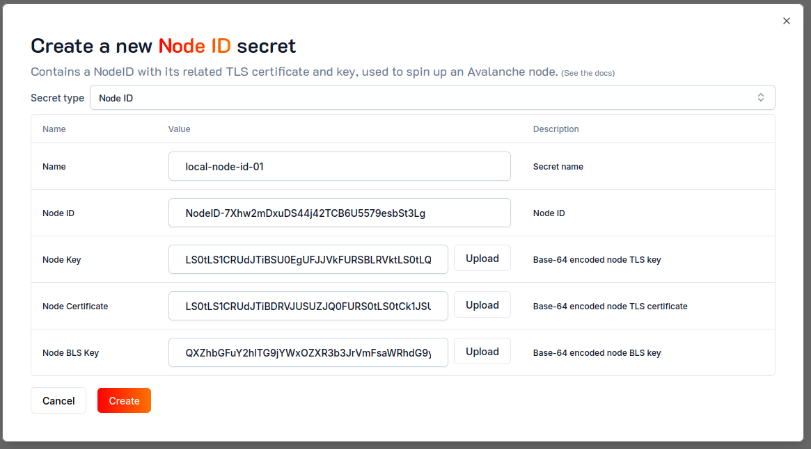 Ash Console NodeID secret create