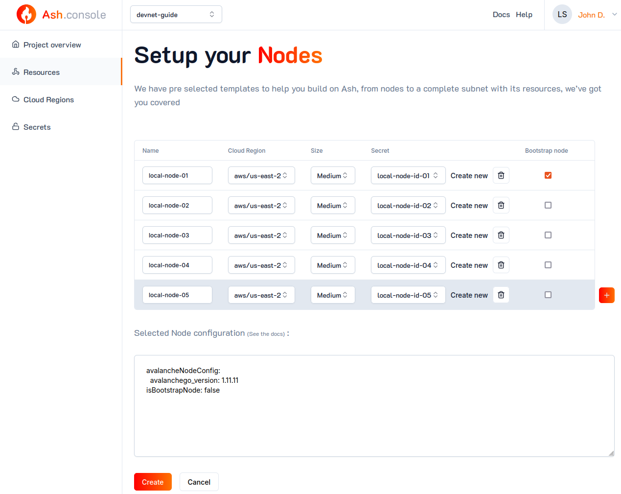 Ash Console nodes create