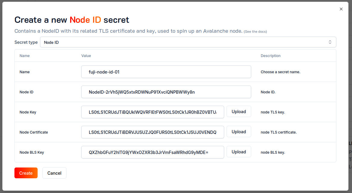 Ash Console NodeID secret create