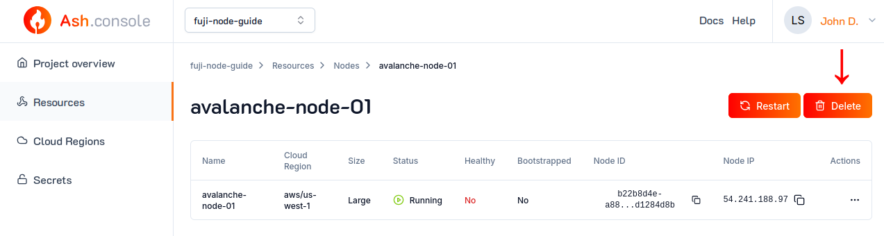 Ash Console resource delete