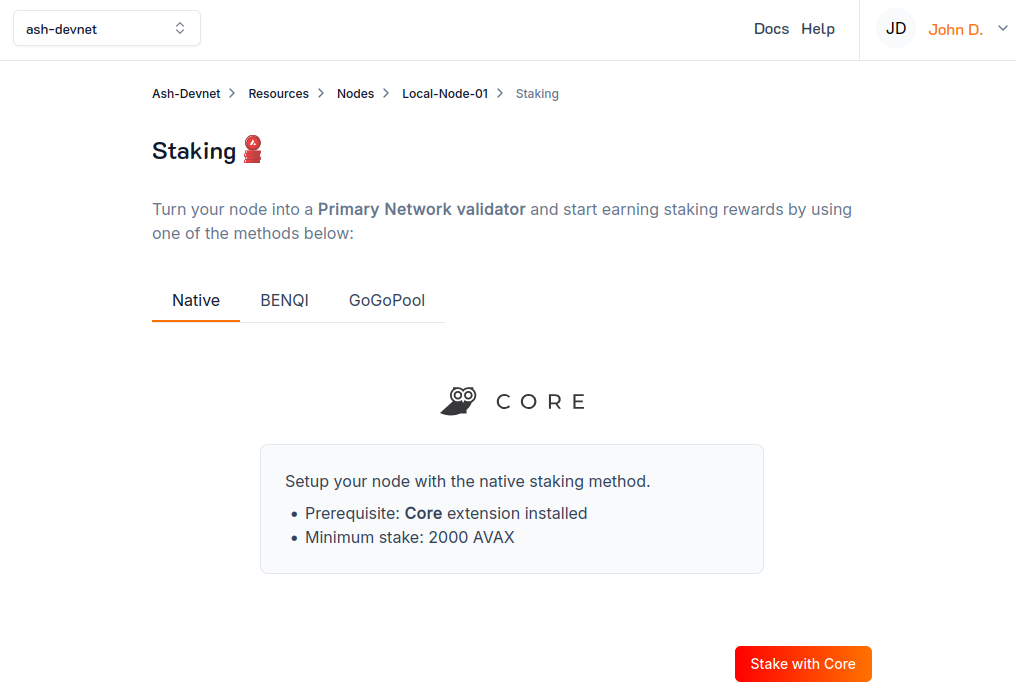 Ash Console Staking wizard Core App