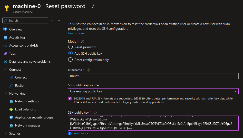 Azure Portal SSH key